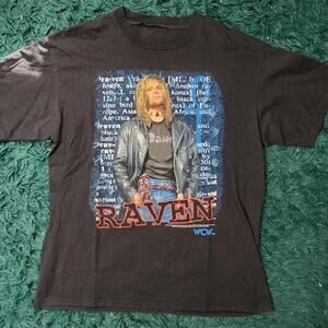 Vintage 1998 Raven WCW Wrestling Tee Black Graphic Shirt WWF Era XL